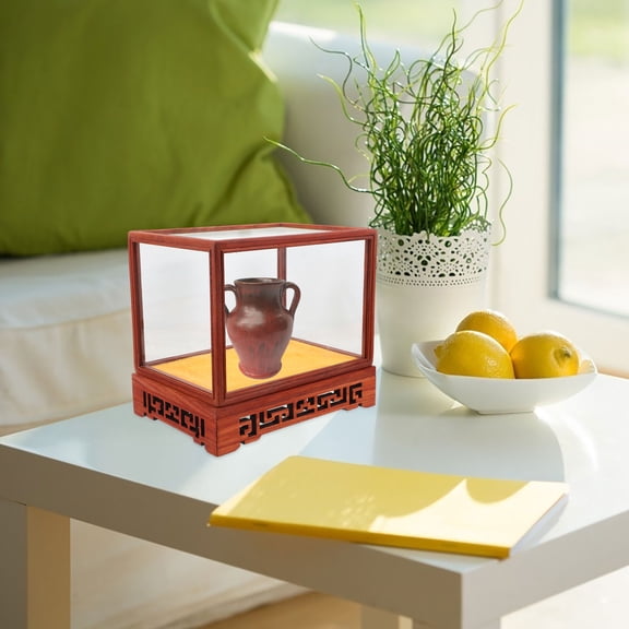 MERRYHAPY Assorted Color Wooden Glass Display Case with Chinese Style Storage for Collectibles 1 Set