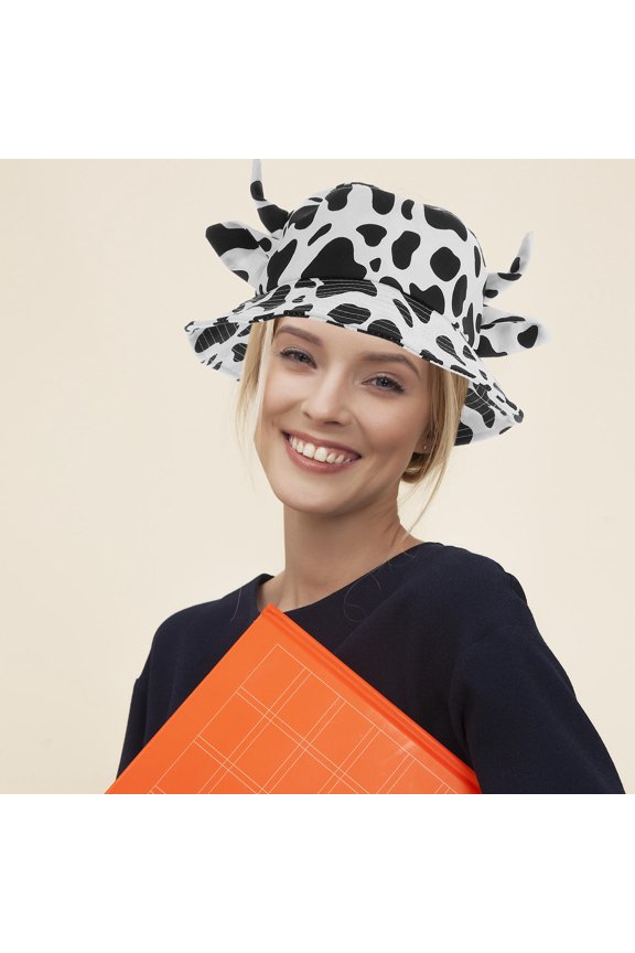 Adorable Cow Pattern Fisherman Hat Comfortable Stylish Farmhouse Hat for Daily Wearing