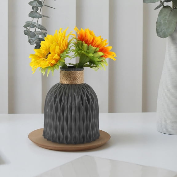 MERRYHAPY Unbreakable Pineapple Grain Vase Grey PP with Hemp Rope for Decor