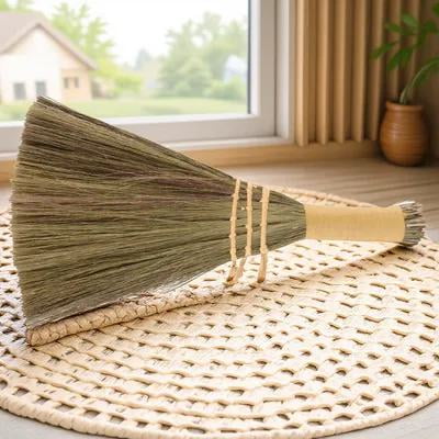 MERRYHAPY Khaki Manual Broom with Plastic and Copper Wire Bristles for Home, Desktop, Car Interior Cleaning, Small Size