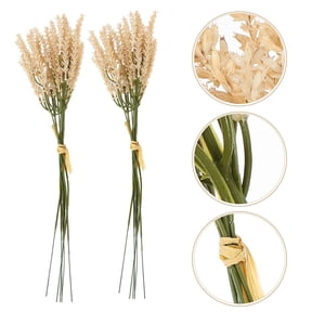 MERRYHAPY Khaki Wheat Stalks Dried Flower Bundle 2pcs for Rustic Home Decor Wedding Bouquets Photography Props