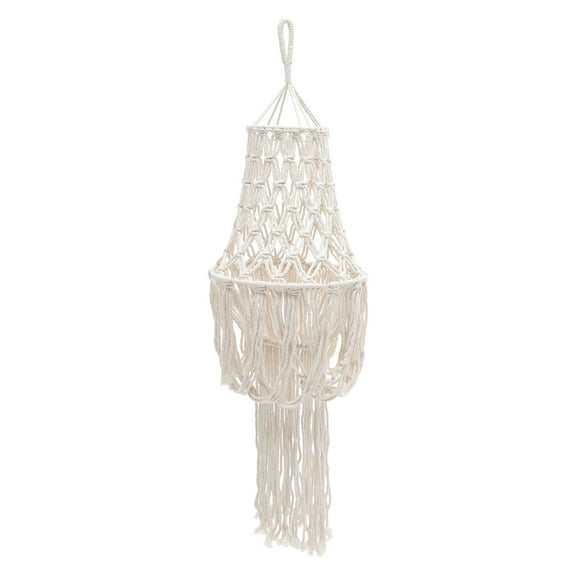 MERRYHAPY Beige Macrame Cotton Rope Hanging Lamp Shade Bohemian Rustic Woven Pendant Light Home Decor
