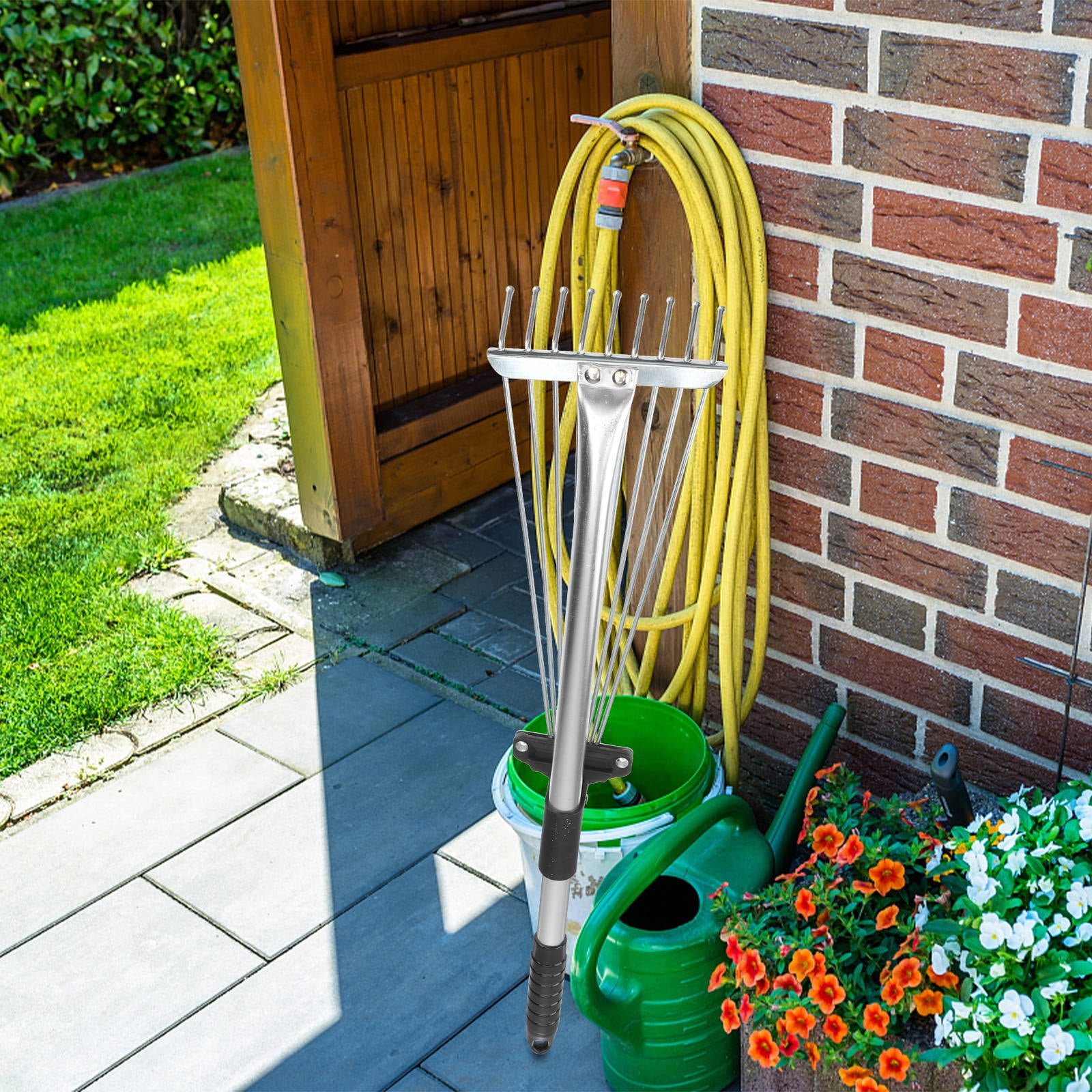 MERRYHAPY Metal Garden Rake with Strong Sturdy Frame for Leaf, Lawn ...