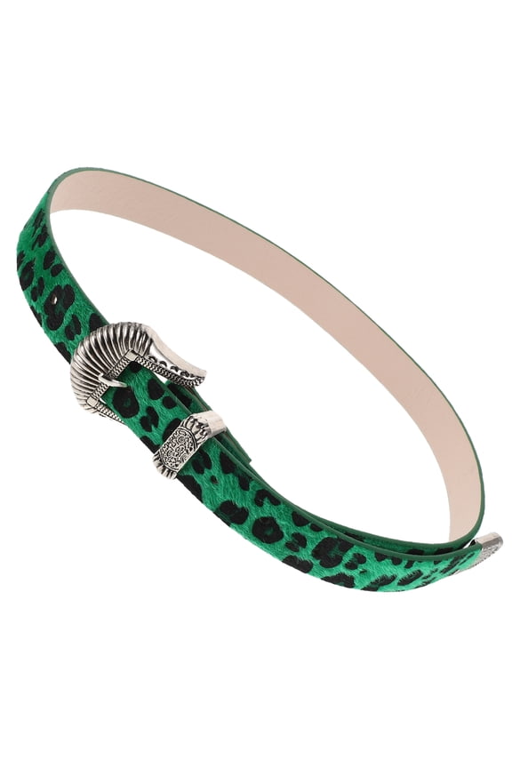 Vintage Green Belt with Western Style Metal Buckle and Detailed Carved Design for Men and Women