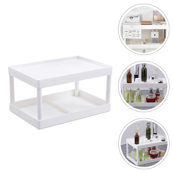 MERRYHAPPY Double Layer Makeup Organizer Storage Case for Home Use, White, Cosmetic Storage Rack, 1 Set