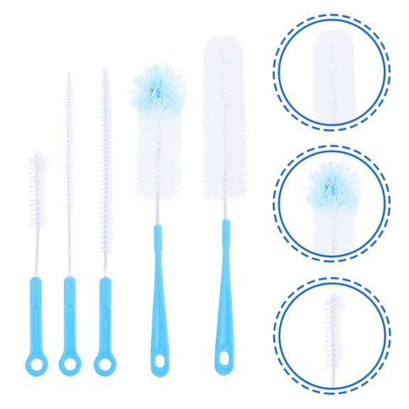 MERRYHAPY 5-Piece Bottle Brush Set for Baby Feeding Bottles and Home Use, PP Bottle Cleaner Tools