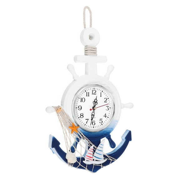 MERRYHAPY Nautical Themed Decor Coastal Wall Clocks Sailboat And Anchor Shapes Wooden Plastic For Home Decoration 1Pack