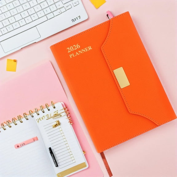 MERRYHAPY Portable Yearly Planner Notebook Orange - Business Travel Organizer and Daily Schedule Calendar