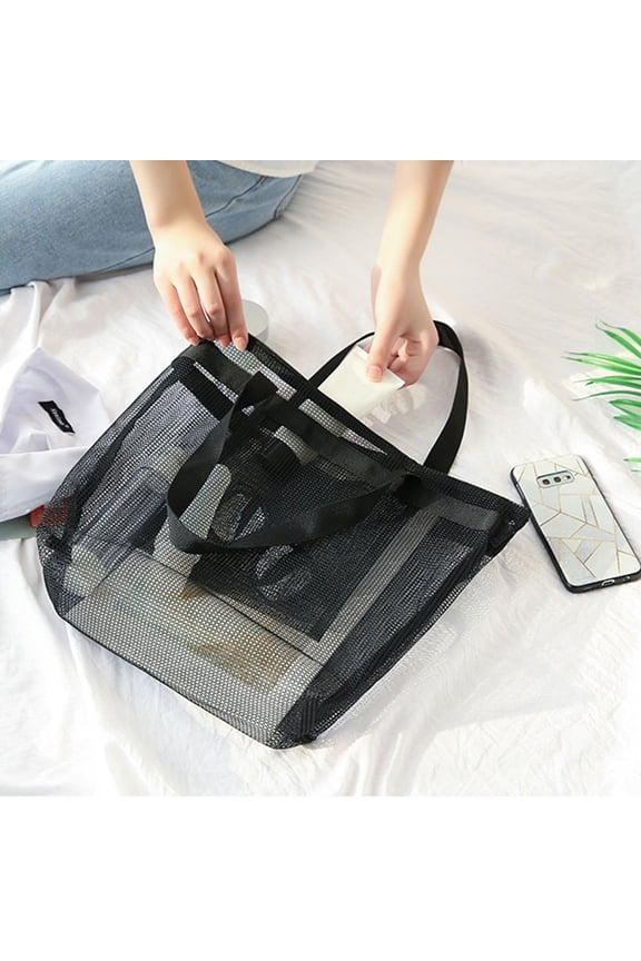 Black Mesh Grocery Bag Washable Reusable Tote for Shopping, Storage, and Everyday Use