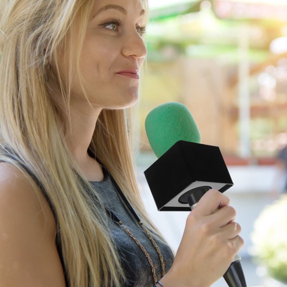 MERRYHAPY Portable ABS Plastic Microphone Station Logo with Black Triangular Design for Interview Use Suitable for Most Mics