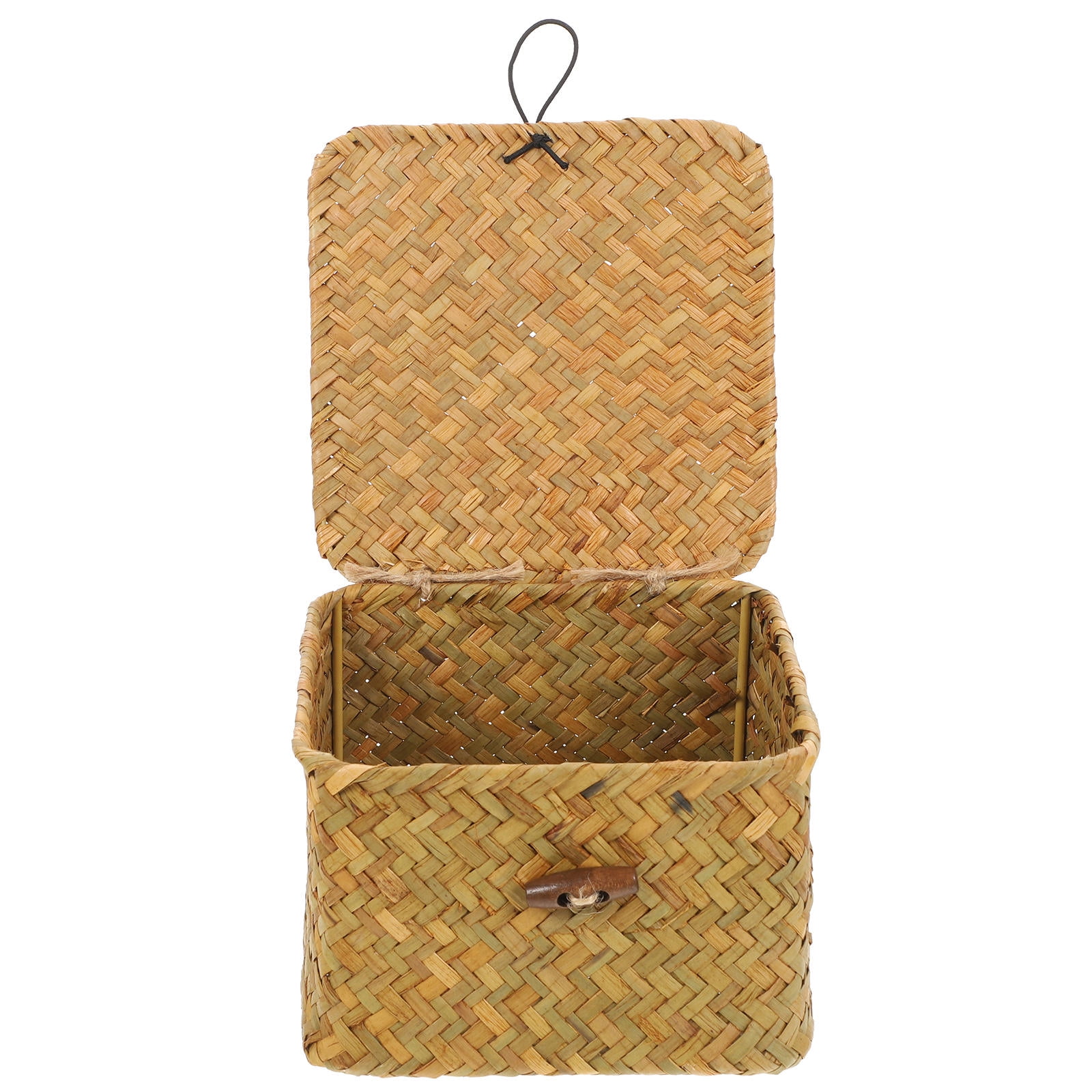 Handwoven Seagrass Storage Box with Lid, Wicker Basket Cube Organizer ...