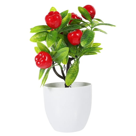 MERRYHAPY Red Fruit Tree Bonsai Decoration Fake Potted Plant for Living Room Kitchen Office Plastic 2Pcs