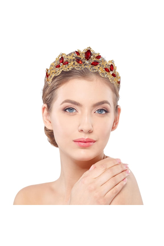 cate Red Rhinestone Wedding Crown Headband Hairpiece Enhances Hairstyle Charm