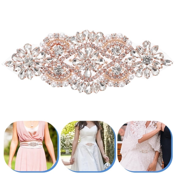 MERRYHAPY Rose Gold Rhinestone Patch Belt Elegant Pearls for Clothing Decoration
