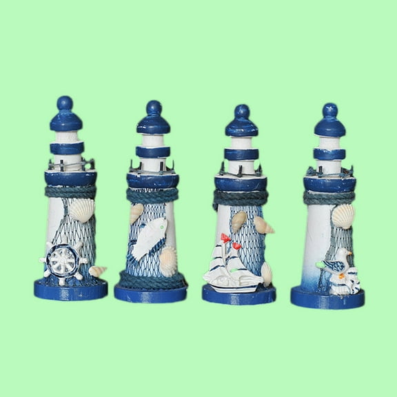 MERRYHAPY Hand Painted Nautical Lighthouse Decor with Fish Net and Shells for Seaside Style