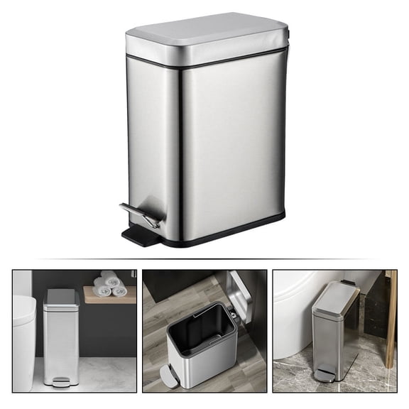 MERRYHAPY 10L Stainless Steel Pedal Trash Can, Space-Saving Waste Bin for Kitchen, Bathroom, Home Use with Design