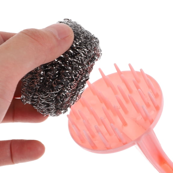 MERRYHAPY Stainless Steel Scrubber with Handle for Kitchen Cleaning, Assorted Color, Steel Scouring Pad, 1 Set