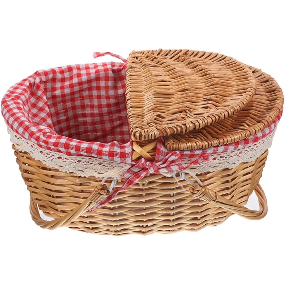 MERRYHAPY basket with lid handle Picnic Basket Brown Wicker 1Pcs Storage
