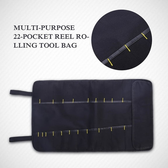 MERRYHAPY 22 Pocket Rolling Tool Bag Cloth Tool Pouch with Wheels and Telescopic Handle for Easy Transport