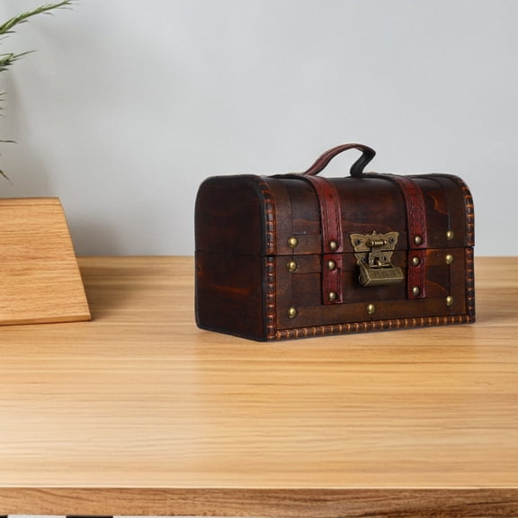 MERRYHAPY Vintage Pirate Chest Dark Brown Wooden Decorative Box for Home