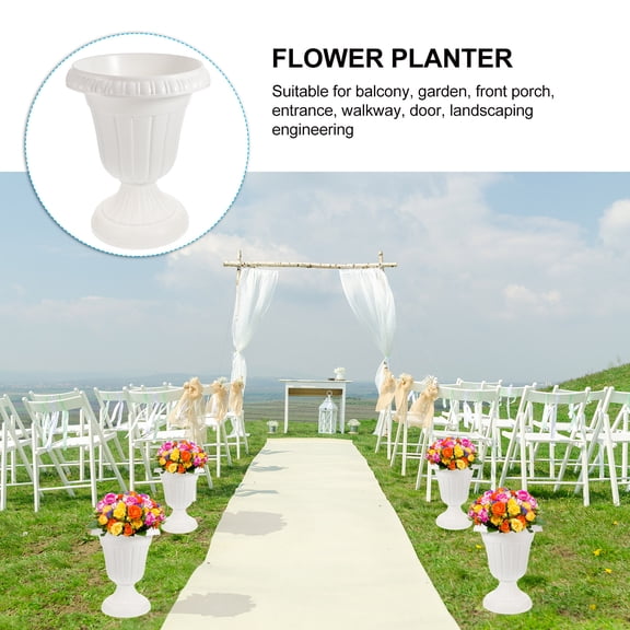 MERRYHAPY 9.5 Inch White Decorative Flower Planter Plastic Pot for Home, Balcony, Garden, Party, Wedding Decor