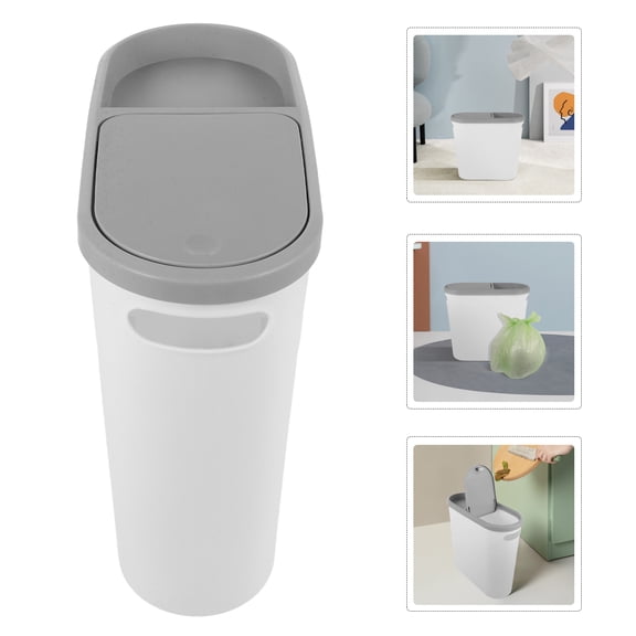 MERRYHAPY White Press Lid Trash Can, Plastic, for Home, Simple Open Close