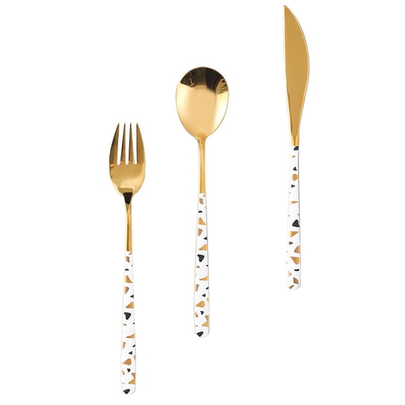 MERRYHAPY White Stainless Steel Cutlery Set 3-Piece Includes Spoon Fork and Table for Home and Kitchen Use