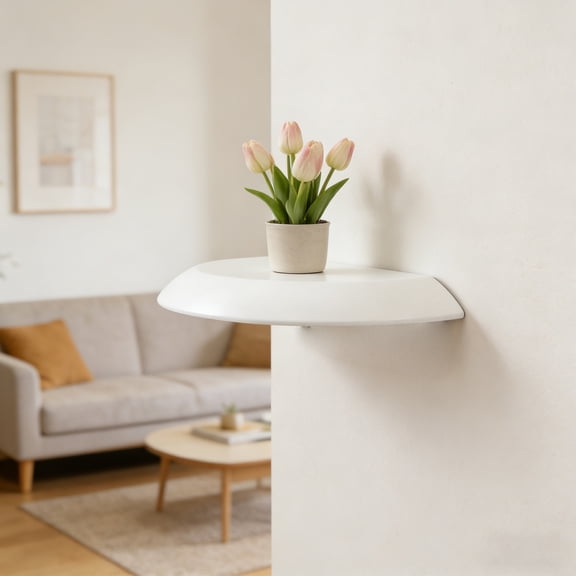 MERRYHAPY White Wood Floating Shelf Half Round Wall Mounted for Organization
