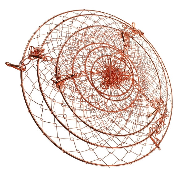 3 Tier Copper Wire Hanging Fruit Basket, Foldable Metal Storage Organizer for Kitchen Fruits and Vegetables, 29.9 x 11 x 9.8 Inches