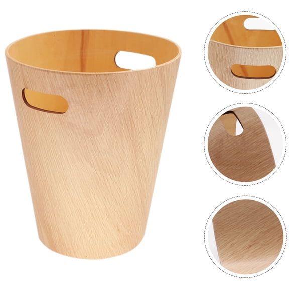 MERRYHAPY Beige Wooden Wastebasket Japanese Style Trash Can Practical Home Decor for Bathroom Kitchen Office