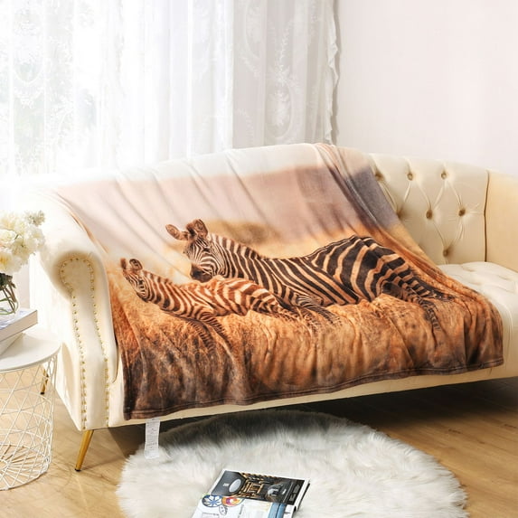 MERRYLIFE Animals Pattern Throw Blankets for Couch, Sofa Ultra-soft Plush Flannel Decorative Fleece Throw Blanket, Animals Pattern Lightweight Blanket (Zebra,50"60")