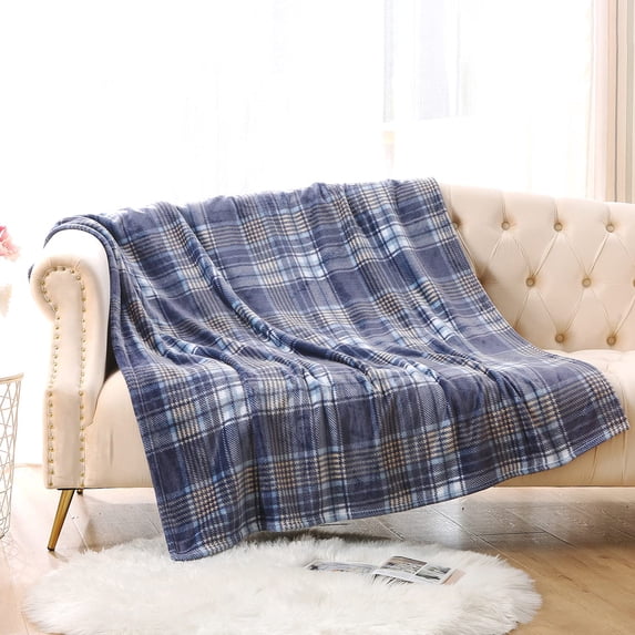 MERRYLIFE Throw Blanket for Couch | Soft Decorative Ultra-Plush Colorful| Throw Size Travel Blanket Plush|(60" 90", Navy Plaid)