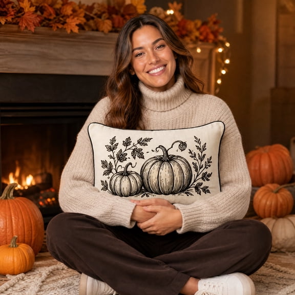 MERRYSO Black and White Pumpkin Lumbar Pillow Cover - Fall Halloween Decor for Couch