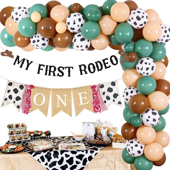 MERRYSTORM My First Rodeo Birthday Party Decorations Sage Green, Cowboy 1st Birthday Balloon Arch Decor, My First Rodeo Banner, Various Latex Balloons, Western Horse Theme Boys 1st Birthday Supplies