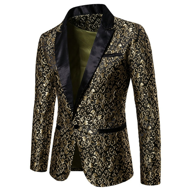 MERSARIPHY Men Tuxedo Jacket Lapel One Button Floral Blazer Suit