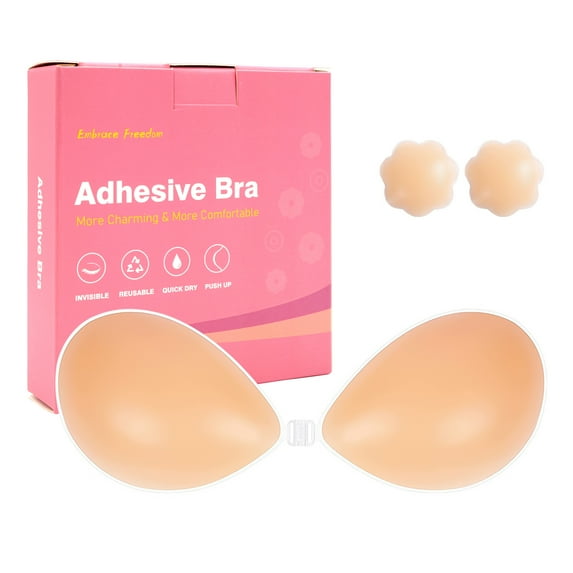 MERSTEYO Silicone Strapless Bra - Invisible Fit, Powerful Push-Up, Free Nipple Covers, Perfect for Backless Outfits