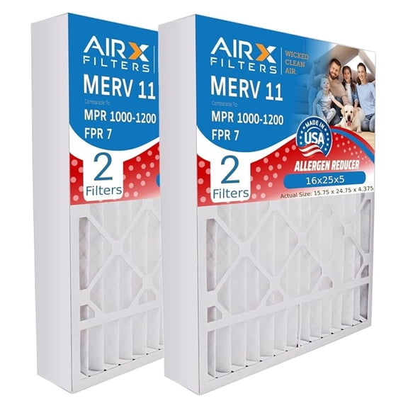 MERV 11 Air Filter 16x25x5, 2-Pack - FILXXCAR0016 Compatible, Furnace Filters for Home HVAC, Dust, Pollen, Pet Dander