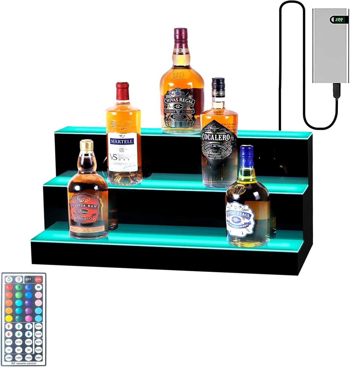 MESAlLUP 24 Inch 3-Tier LED Liquor Bottle Display Shelf With Remote Control - Acrylic Bar Display