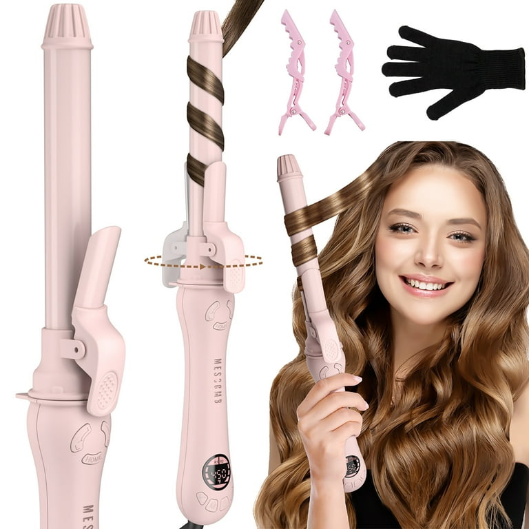 MESCOMB Auto Rotating Curling Wands 1 inch Pink 250 450 F for Waves Beach Curls Pink