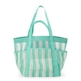 thumbnail image 1 of No Boundaries Women's Mesh Tote Bag, Jade Stripe, 1 of 5
