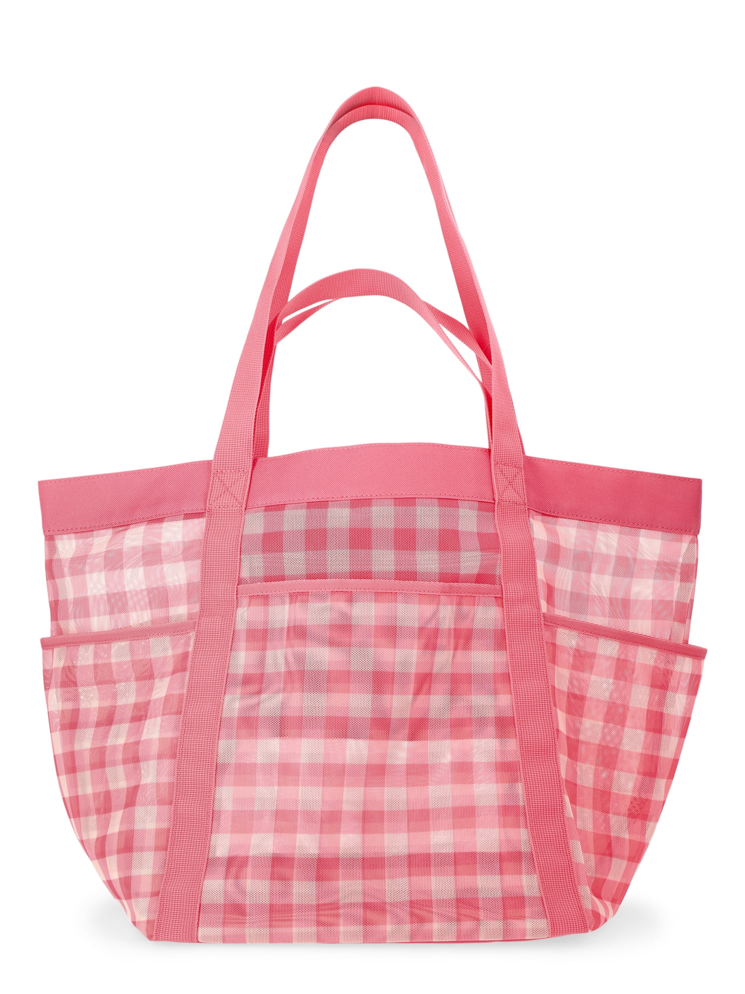 No Boundaries Women's Mesh Tote Bag, Peach Gingham - Walmart.com