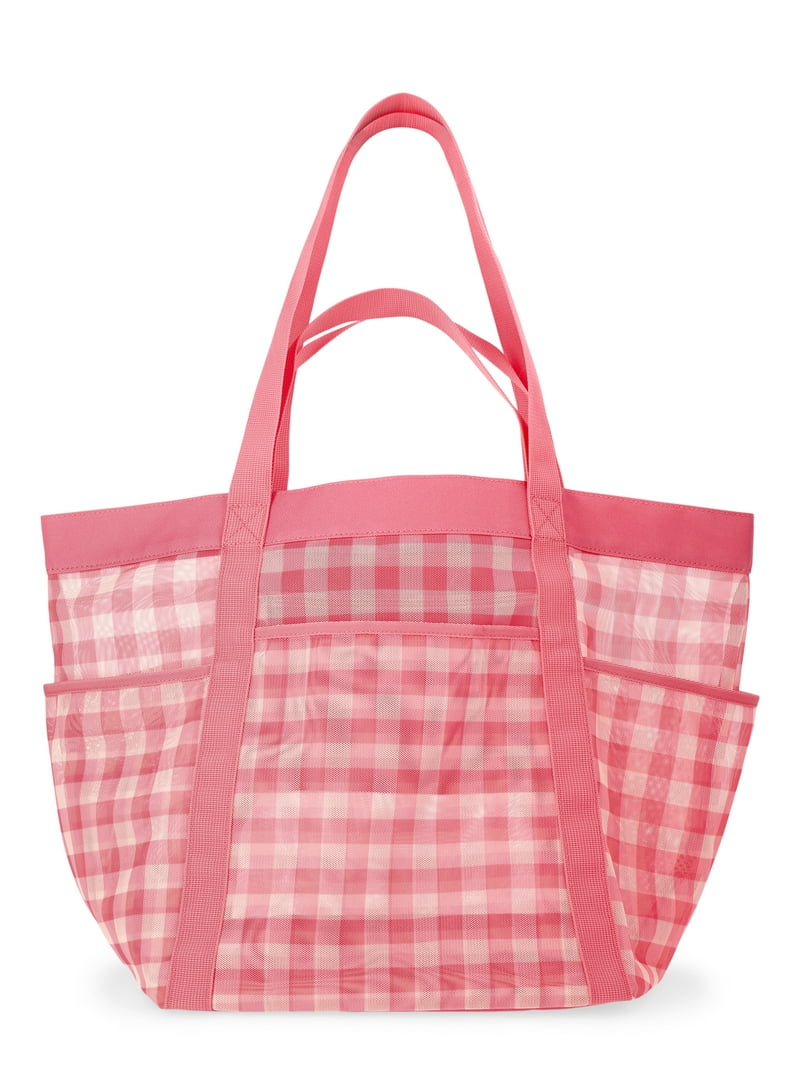No Boundaries Women's Mesh Tote Bag, Peach Gingham - Walmart.com