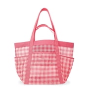 Women's Mesh Tote Bag, Peach Gingham