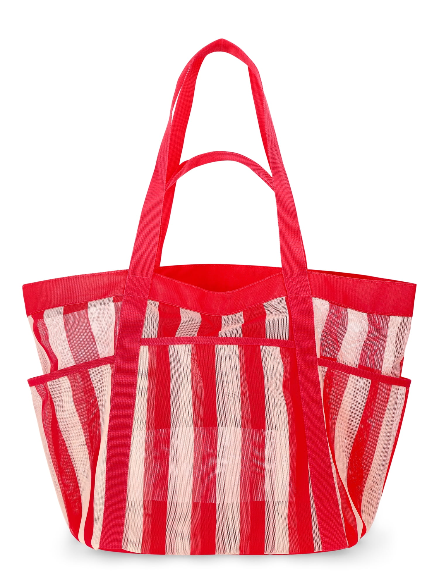 No Boundaries Women's Mesh Tote Bag, Coral Stripe