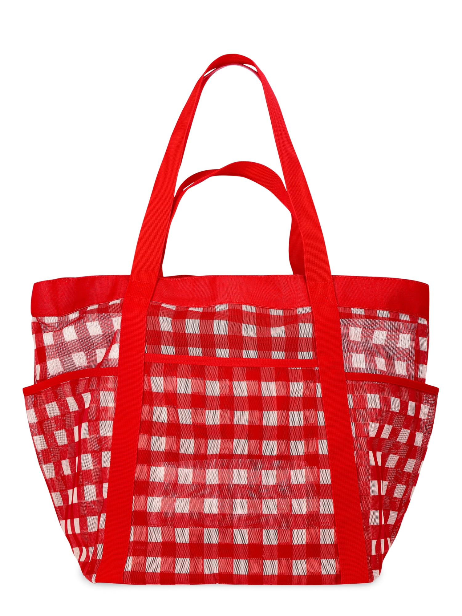 No Boundaries Women's Mesh Tote Bag, Red Gingham
