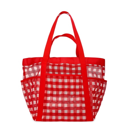 No Boundaries Women's Mesh Tote Bag, Red Gingham