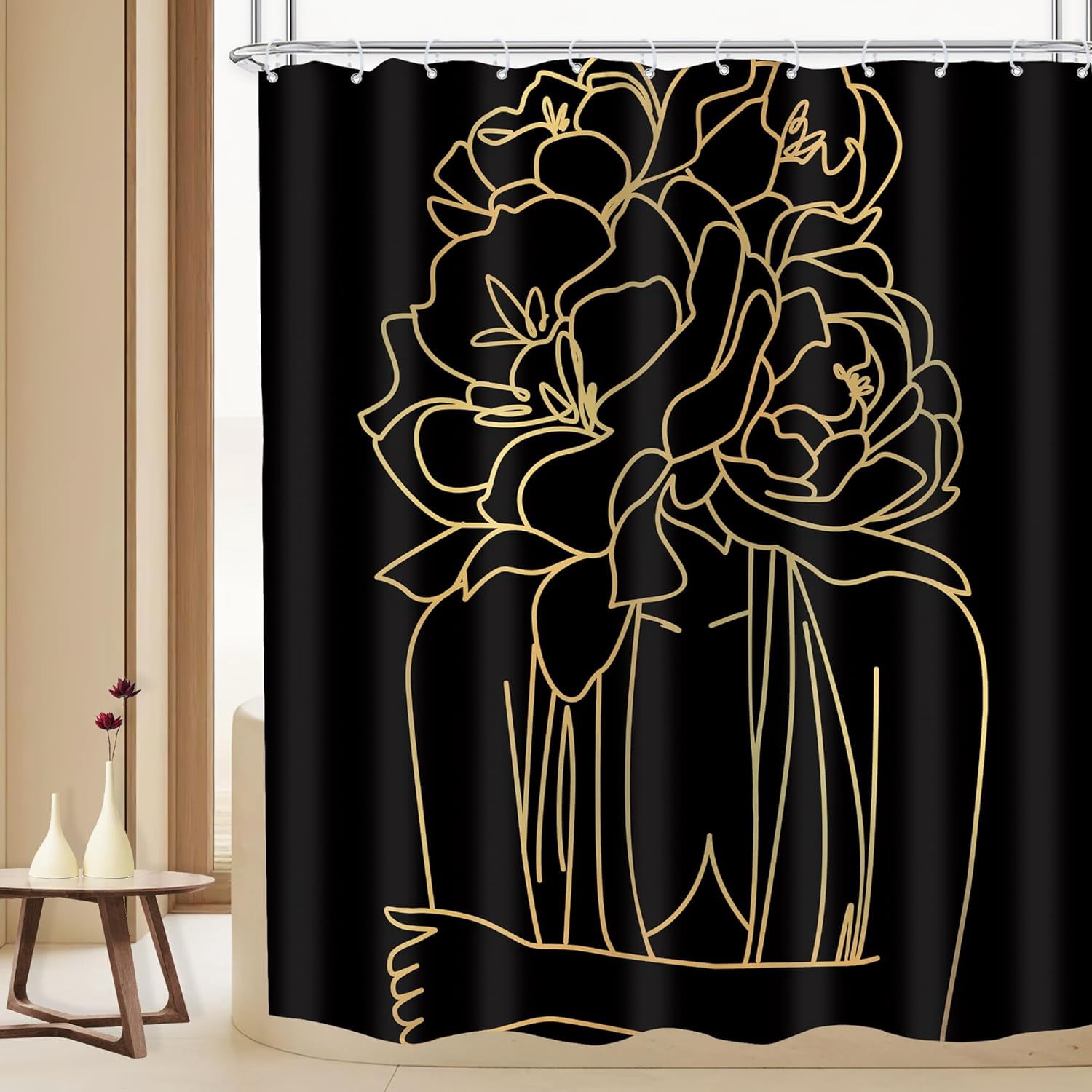 MESHELLY Black Girl Flower Shower Curtain - 60x72 Inch Navy Blue Teal Floral Bathroom Decor With Inspirational Quotes