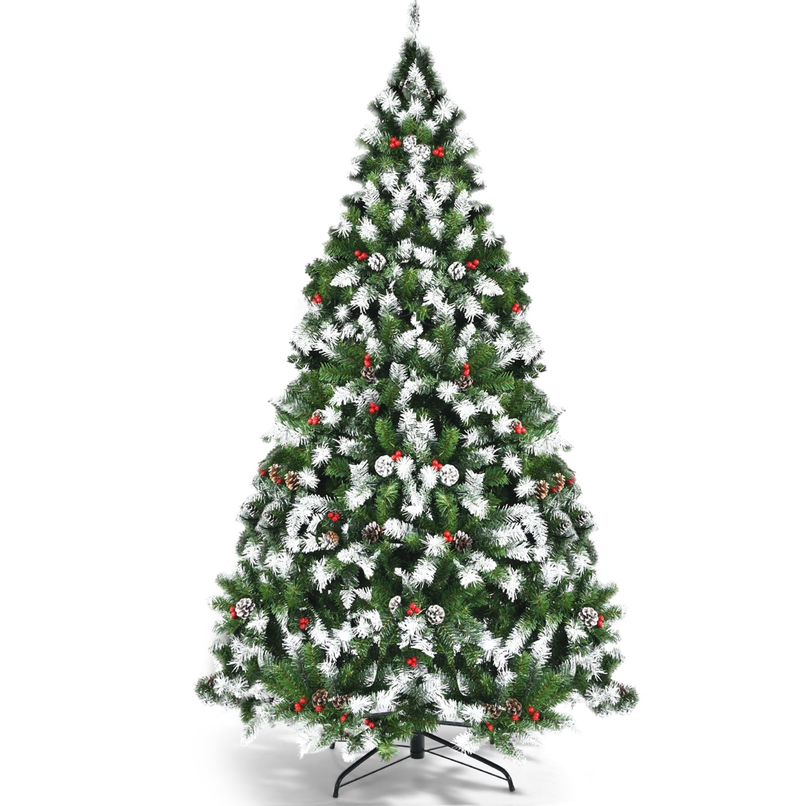 MESOL 6 Feet Pre-lit Snow Flocked Christmas Tree with Red Berries ...