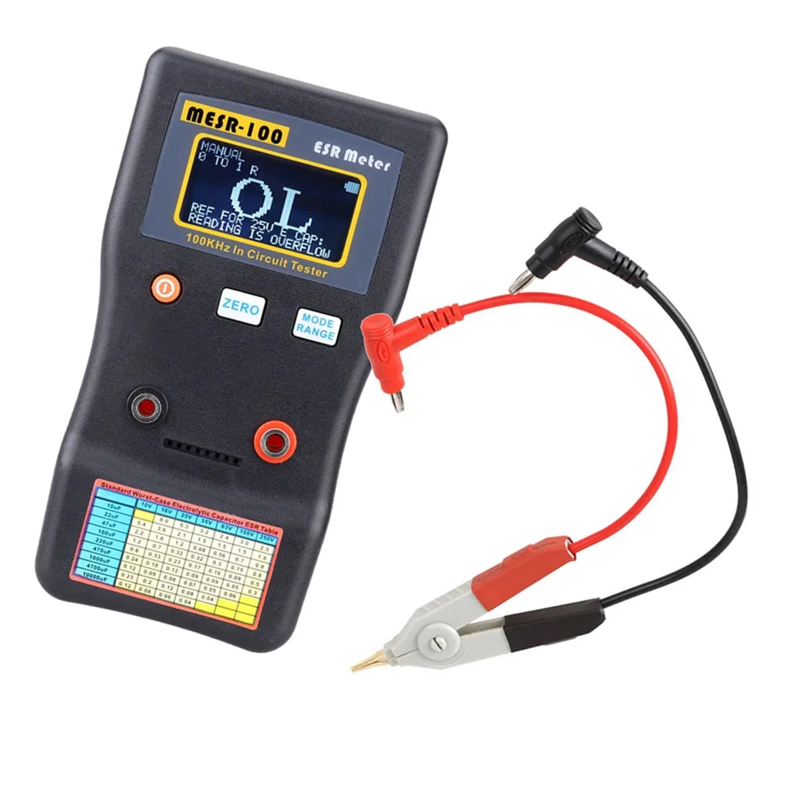 MESR-100 ESR Capacitance Ohm Meter Professional Measuring Internal Resistance of Capacitor Capacitance Circuit Tester ,Easy to Operate - BLACK_WITH SMD TEST CLIP