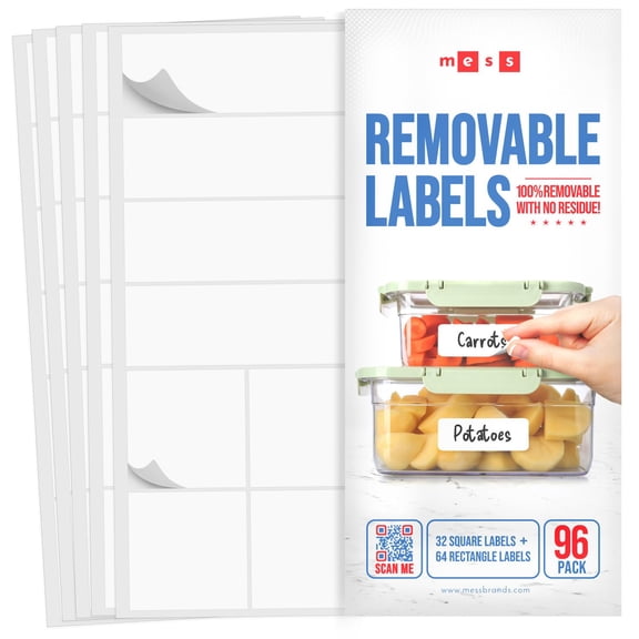 MESS 96-Pack Erasable Food Labels - Removable, Freezer & Fridge Safe